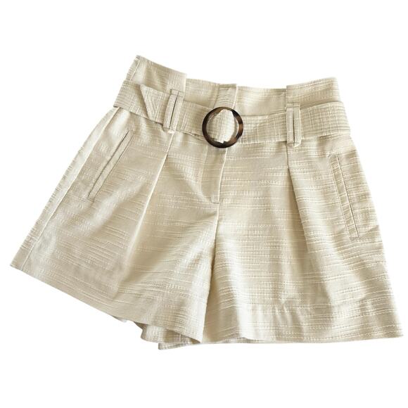 Sezane New Rome Ecru Cream High Waisted Pleated Belted Shorts Women’s Size 4 - Picture 1 of 8